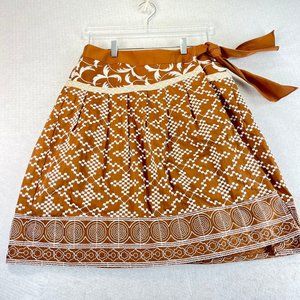 NWT NANETTE LEPORE Womens 4 Brown Multi Pattern Faux Wrap Lined Cotton Skirt